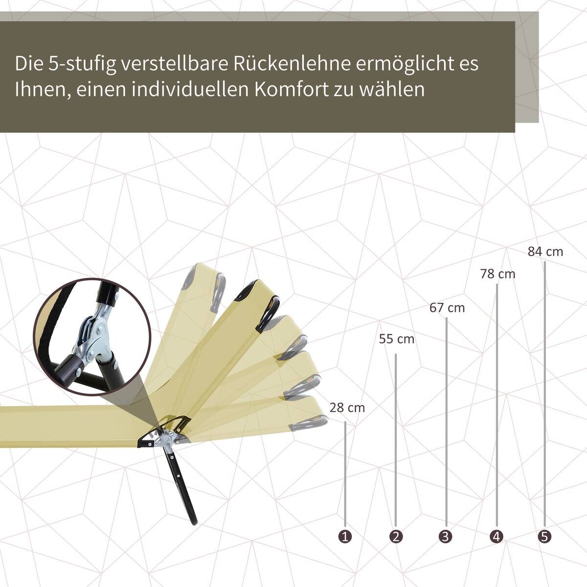Outsunny Sonnenliege cremeweiß Stahl B/H/L: ca. 56x28x188 cm