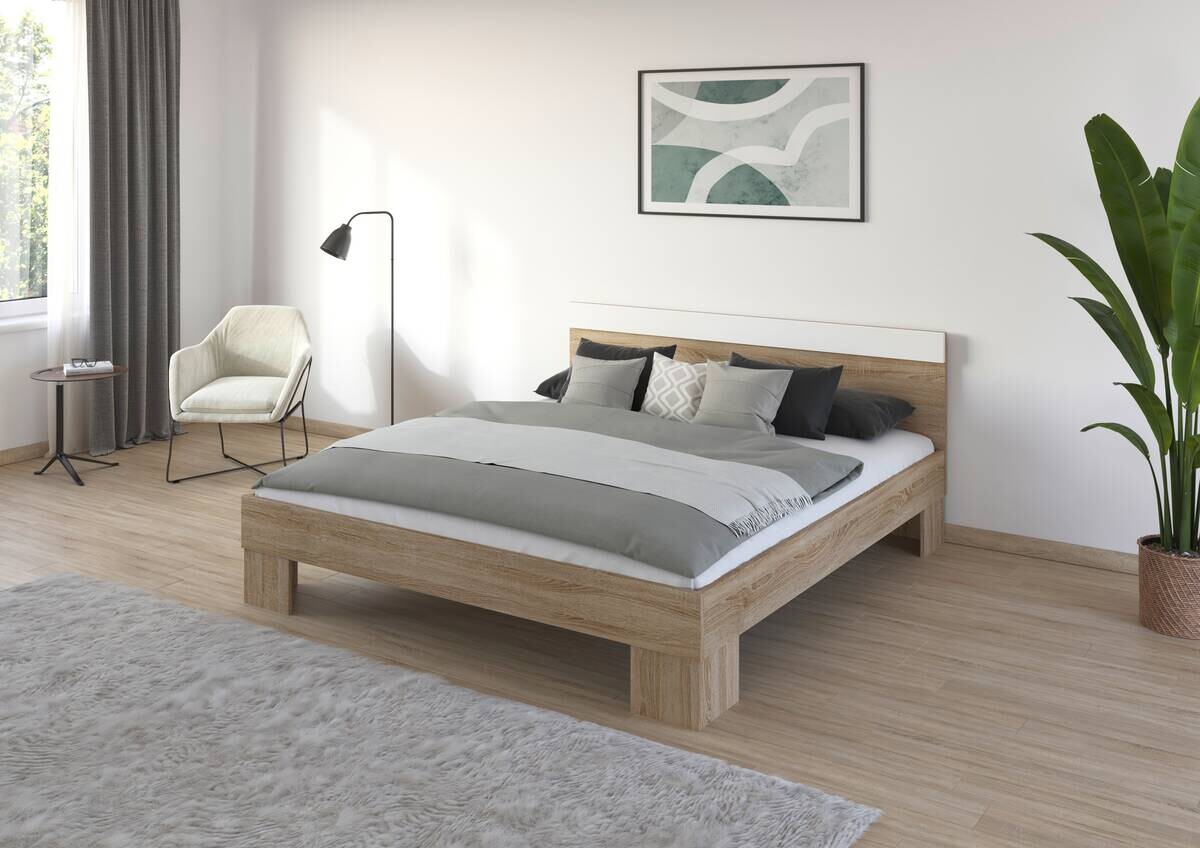 Bettanlage Nizza Eiche Sonoma Nachbildung Alpinweiß B/H/T: ca. 265x86x205 cm Liegefläche B/L: ca. 180x200 cm