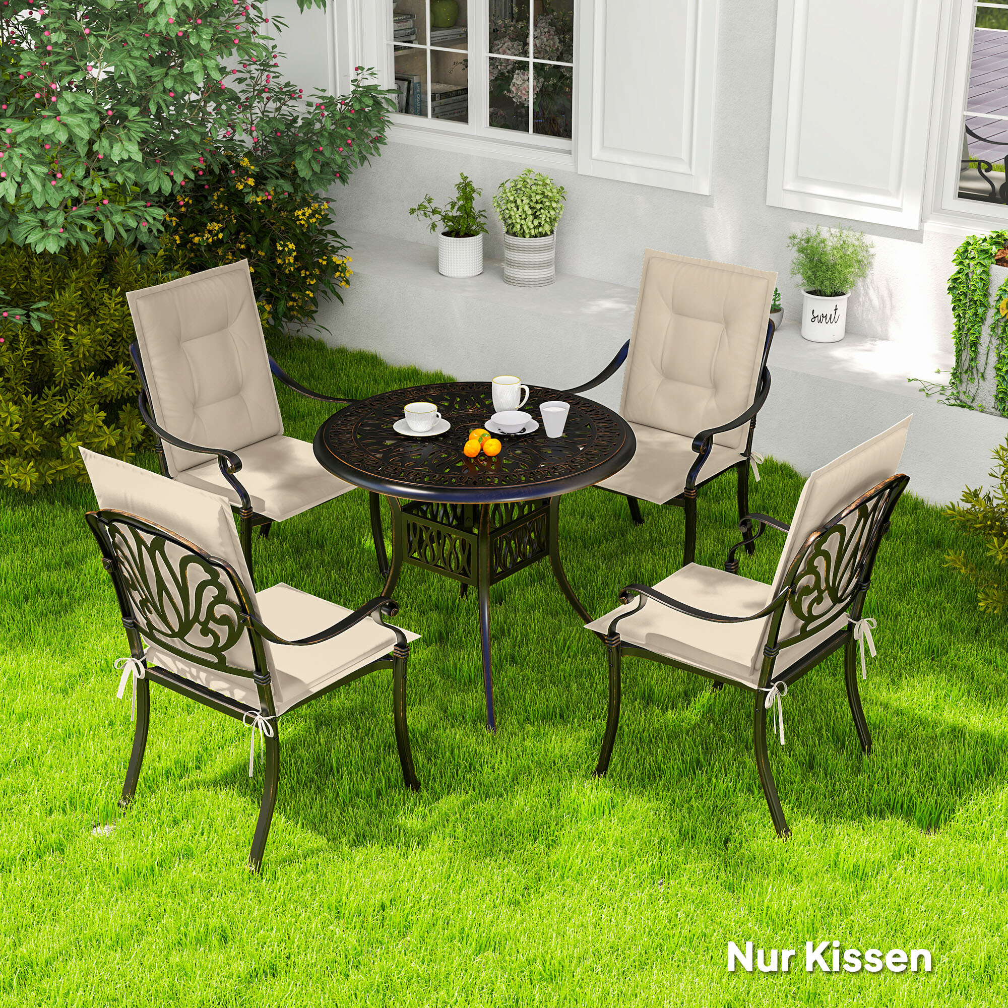 Outsunny Sitzkissen 4er Set beige Polyester B/H/L: ca. 50x5x108 cm