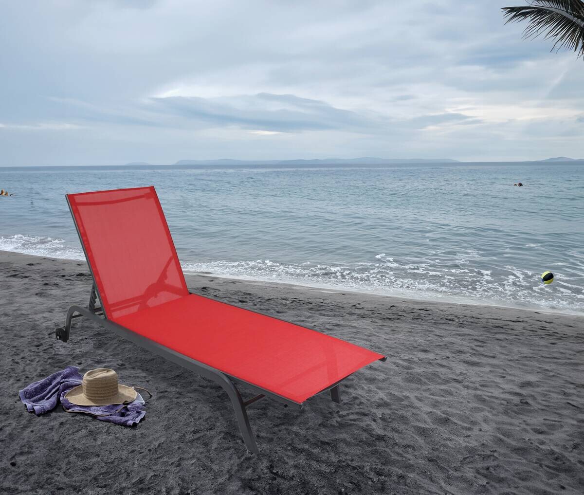 VCM Sonnenliege Sonlas rot Textilene B/H/L: ca. 58x32x192 cm