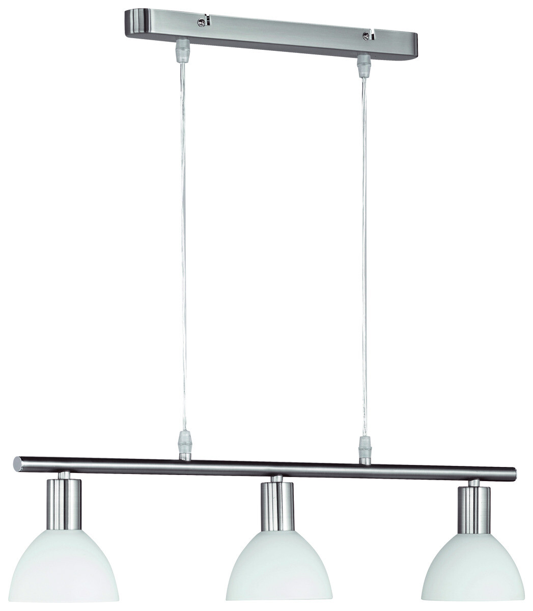Reality Pendelleuchte Dallas nickel matt weiß Metall Glas B/H/T: ca. 61x120x11 cm E14 3 Brennstellen