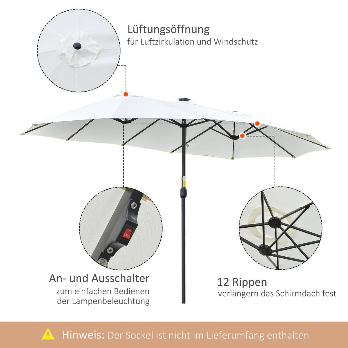 Outsunny Sonnenschirm mit Solar-LED-Leuchte bunt Polyester B/H/L: ca. 265x240x450 cm