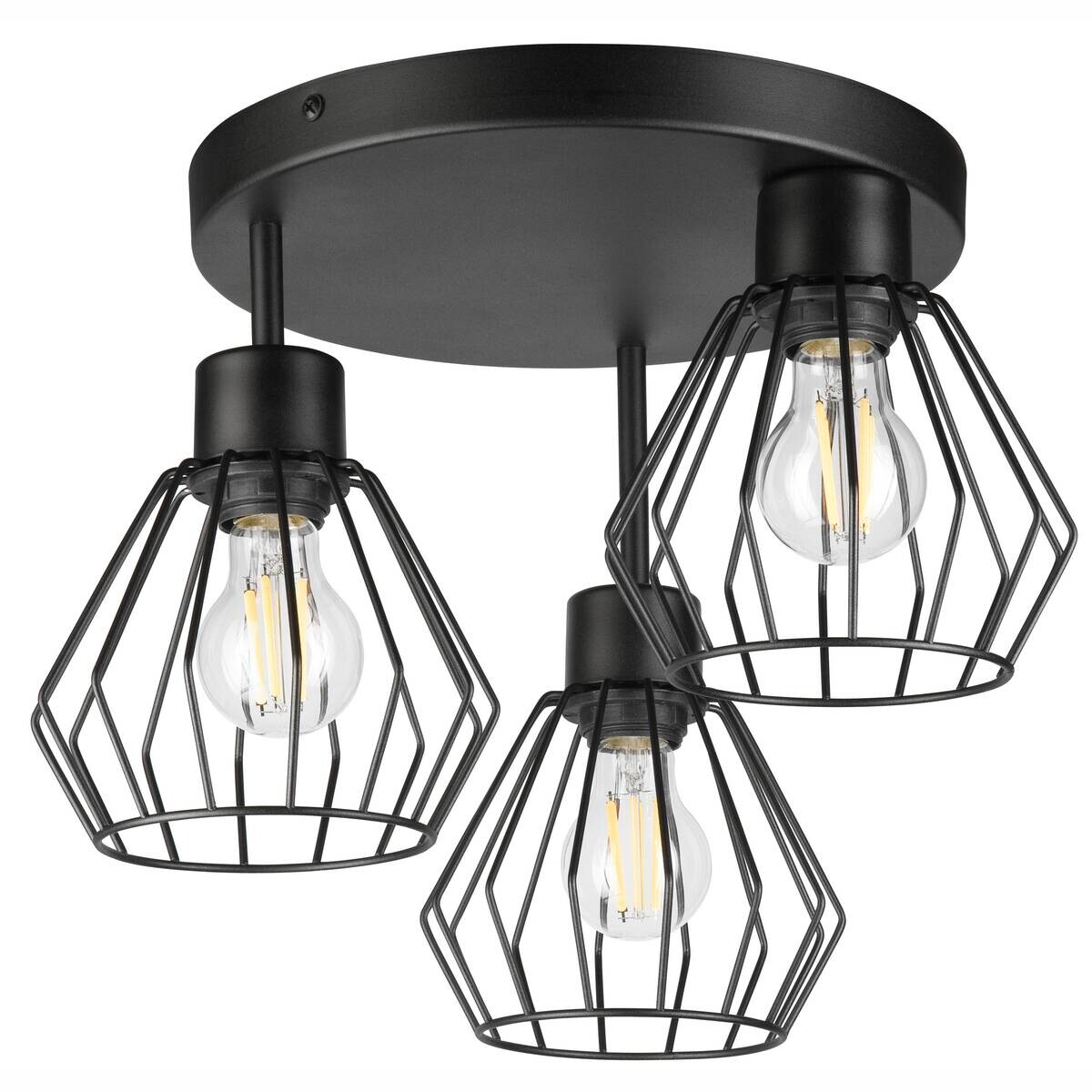 Lamkur Deckenleuchte Audrey schwarz Stahl Glas H/L: ca. 32x38 cm E27 3 Brennstellen