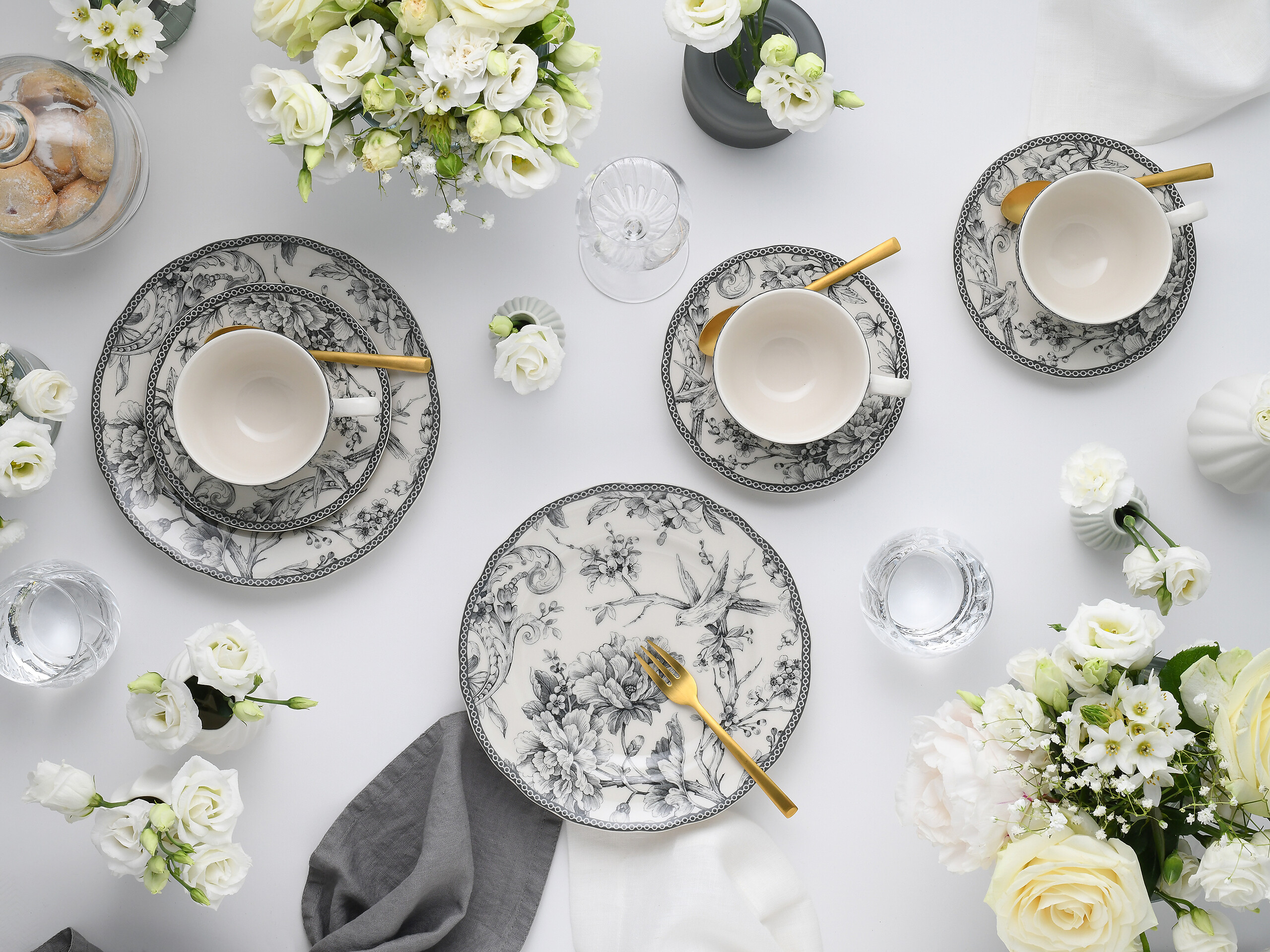 CreaTable Kaffeeservice Adelaide Grau grau Porzellan 12 tlg.