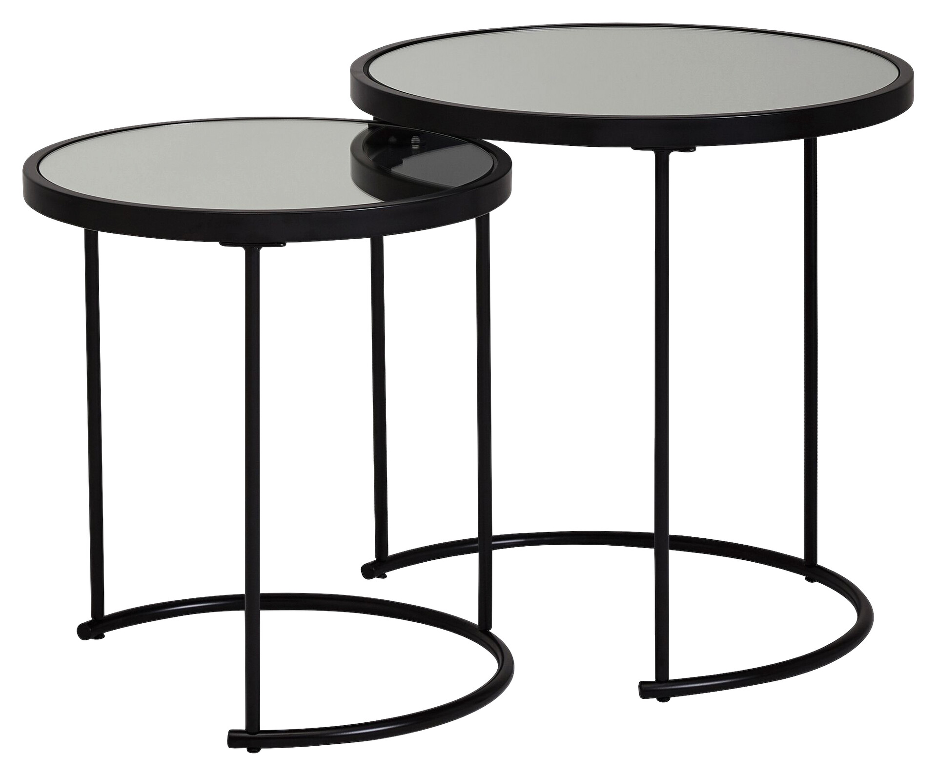 Beistelltisch 2er-Set. schwarz lackiert Glas Metall