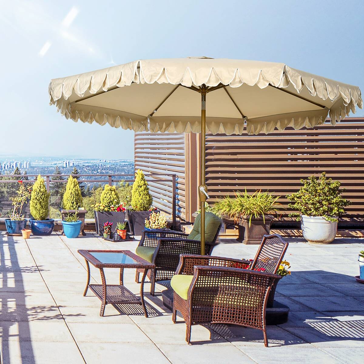 Outsunny Sonnenschirm mit 8 Rippen khaki Polyester B/H/L: ca. 265x235,5x265 cm