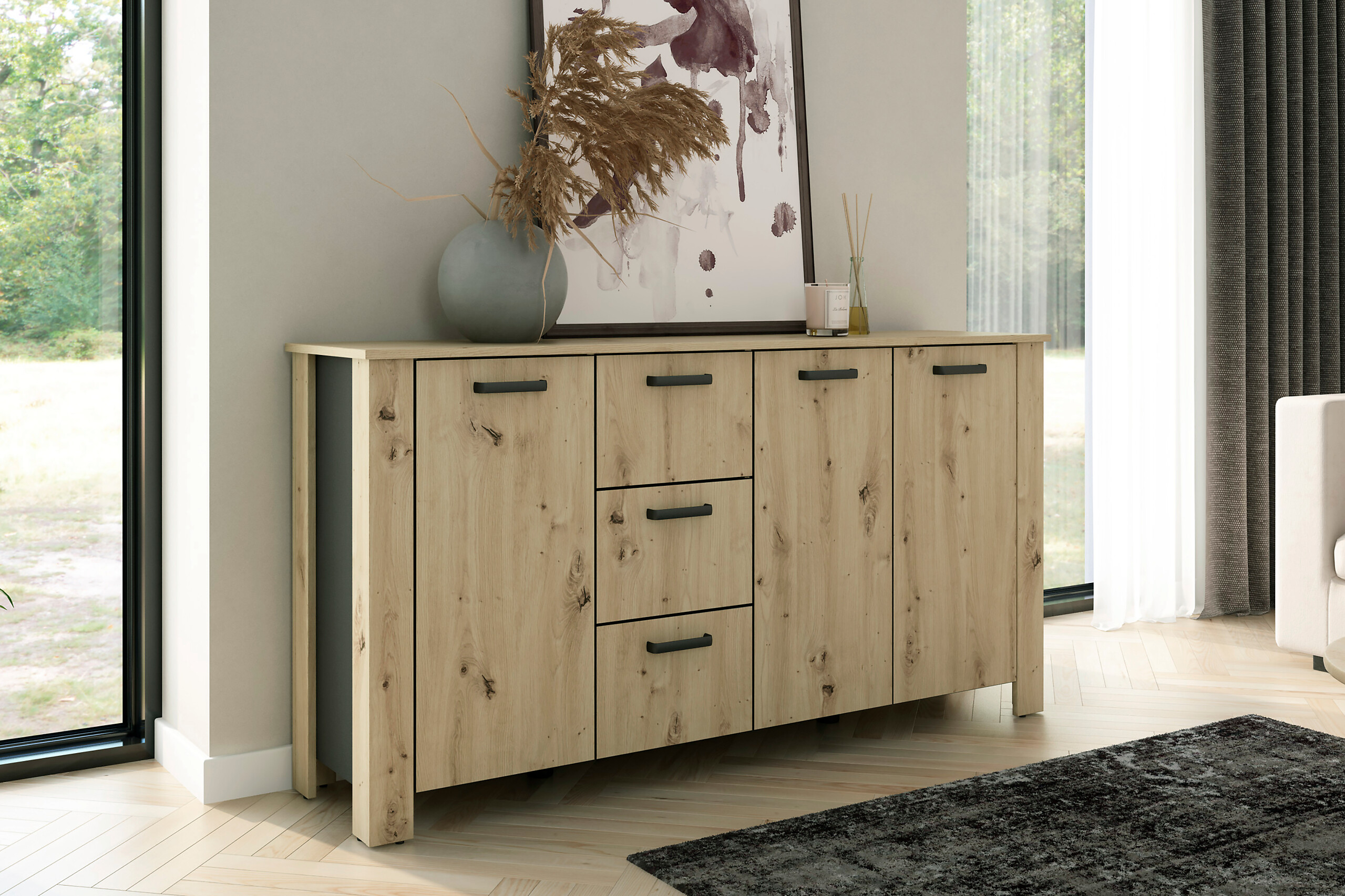 Sideboard FARO Eiche schwarz B/H/T: ca. 160x84x40 cm