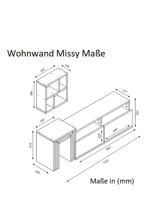 Wohnwand Missy weiß walnuss Nachbildung B/H/T: ca. 123,2x41,8x29,5 cm