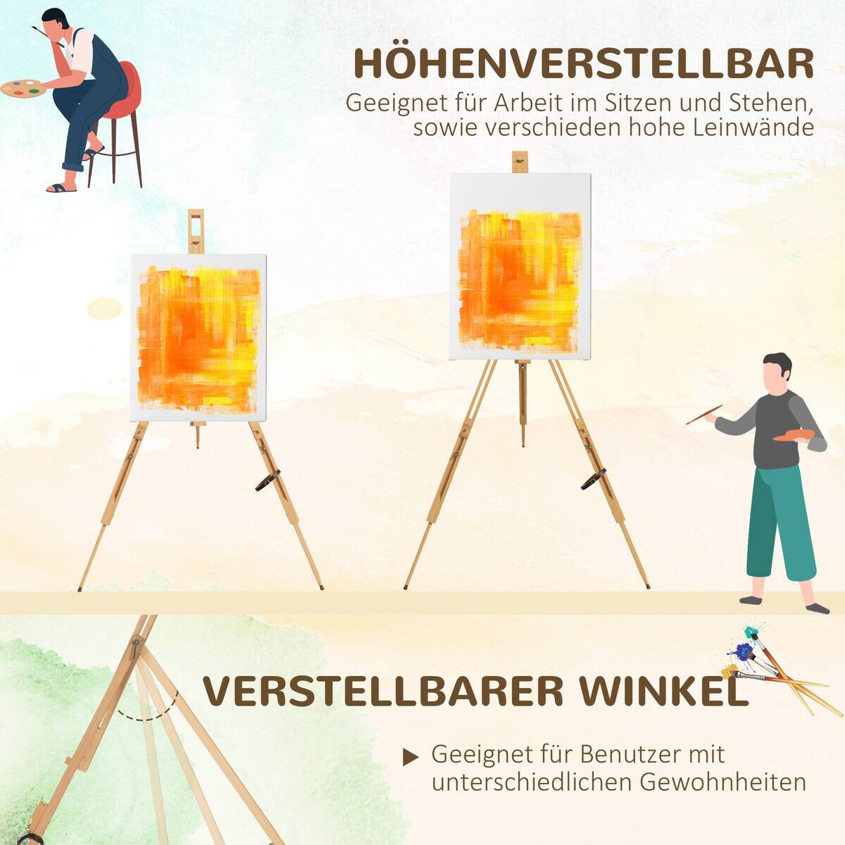 Vinsetto Staffelei natur Buche B/H/L: ca. 84x93x183 cm