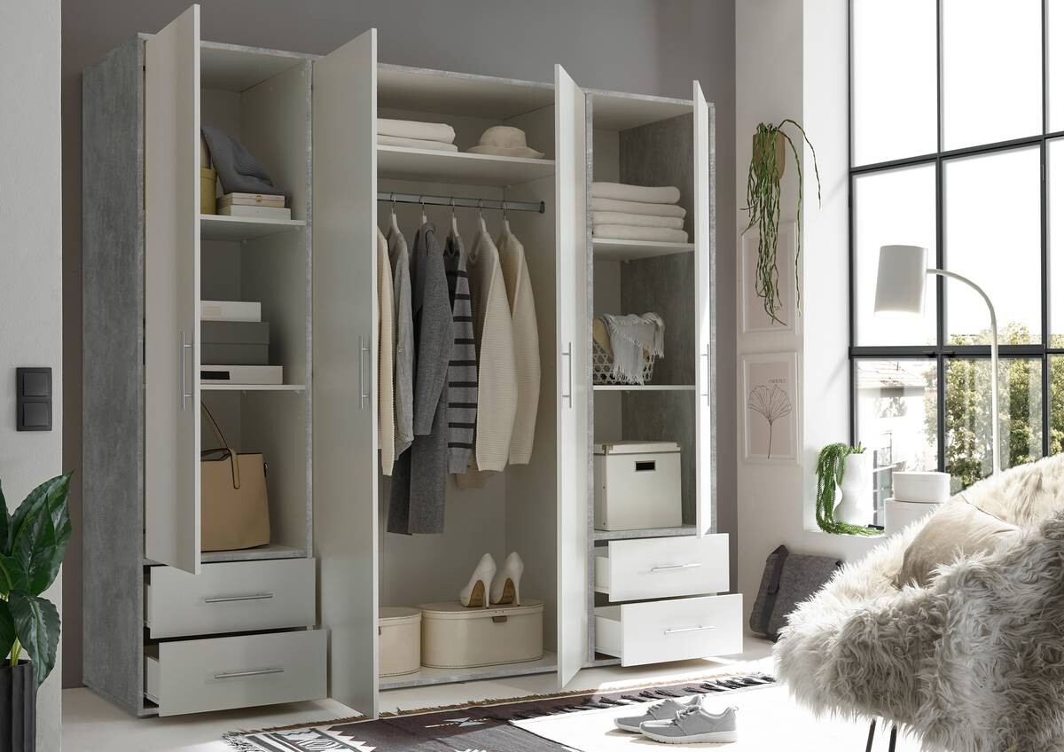 Kleiderschrank Valencia Beton Optik B/H/T: ca. 206x195x60 cm