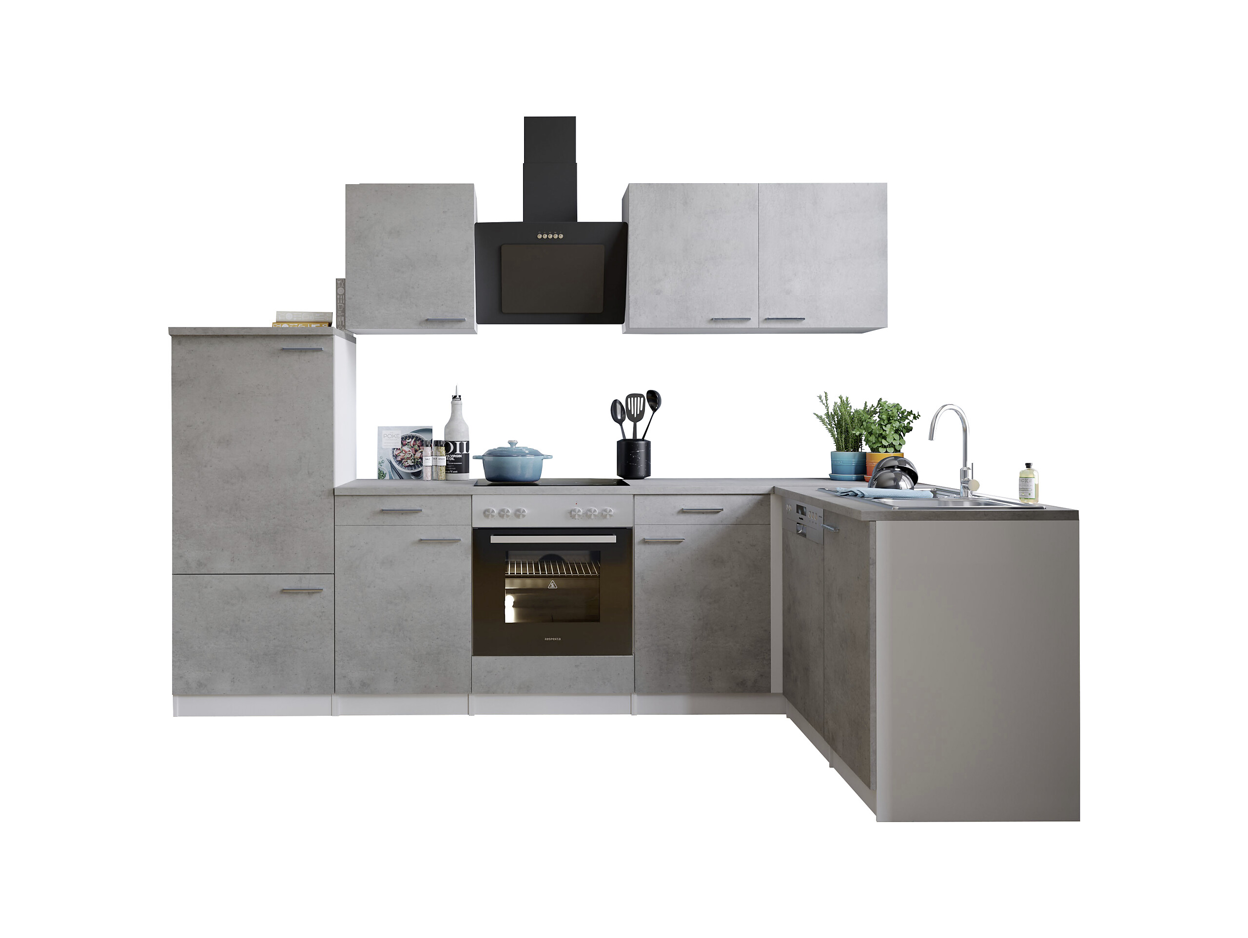 Respekta Winkelküche Malia Beton Optik B/H/T: ca. 280x200x172 cm