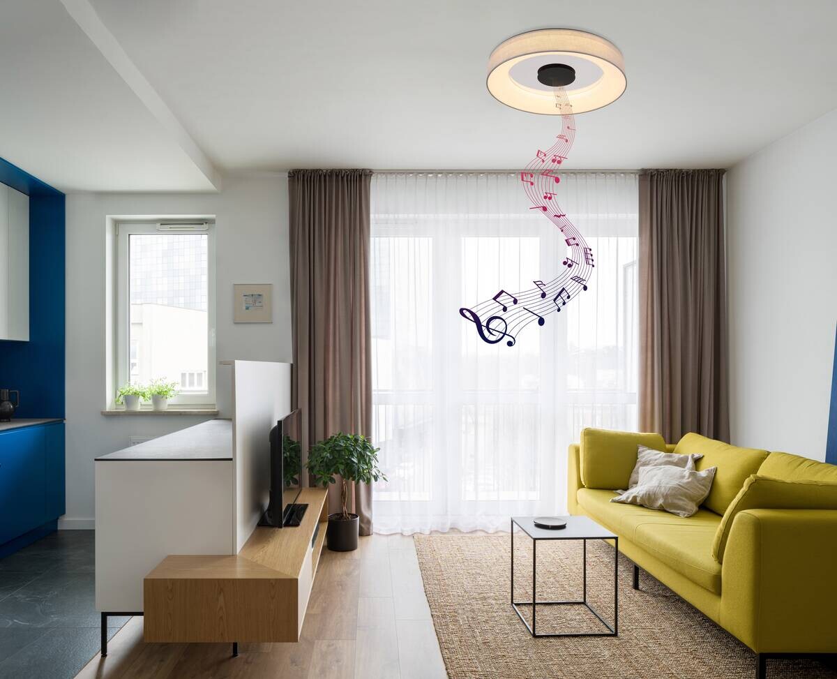 GLOBO LED-Deckenleuchte 48372-30 mattschwarz weiß grau Metall Textil H/D: ca. 9,8x46,8 cm