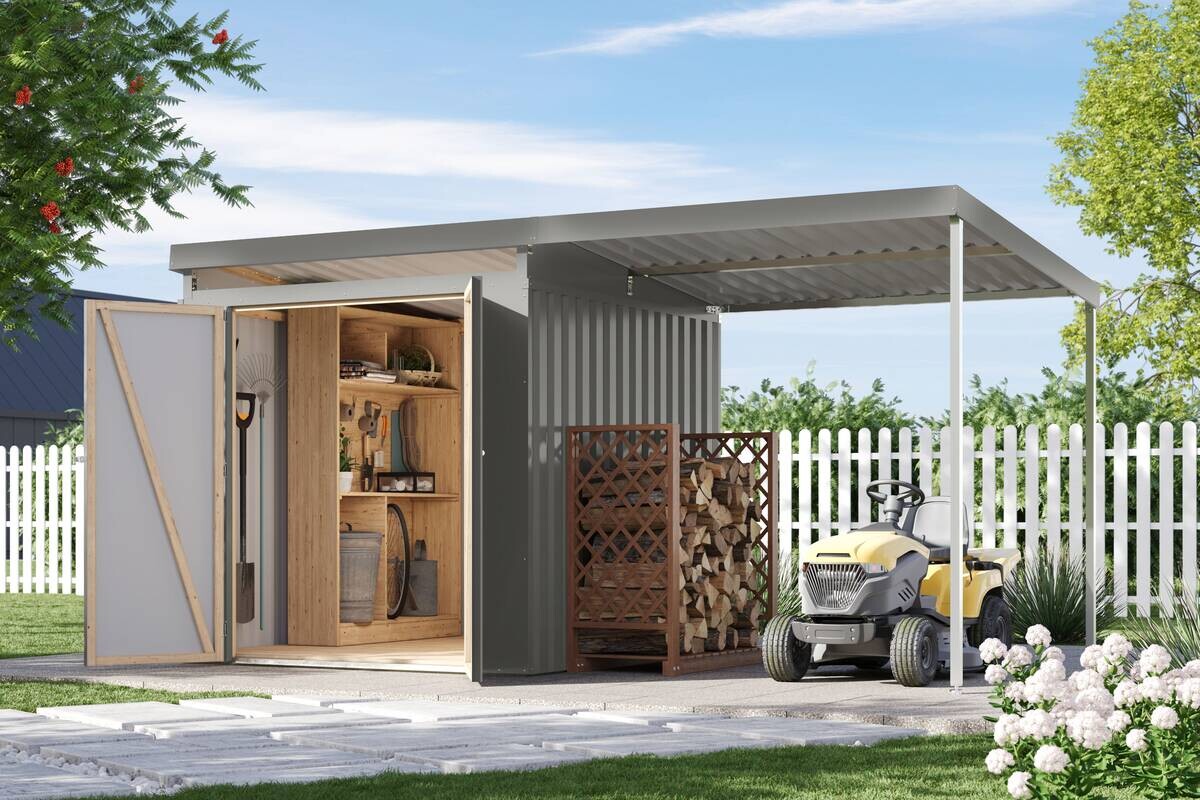 Karibu Gartenhaus Indra 2 grau B/H/T: ca. 206x213x206 cm