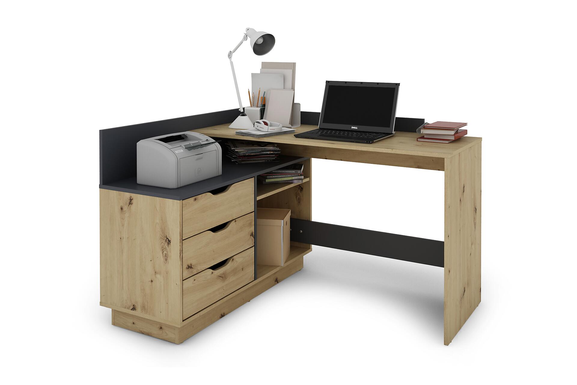 Winkelschreibtisch BELFAST anthrazit Eiche Nachbildung B/H/T: ca. 129x83,5x105 cm