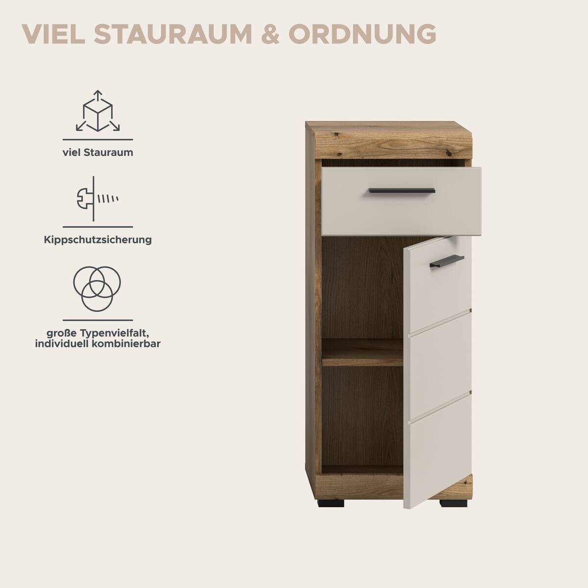 Badhochschrank Scout Evoke Oak Nachbildung Kaschmirgrau Nachbildung B/H/T: ca. 37x88x31 cm