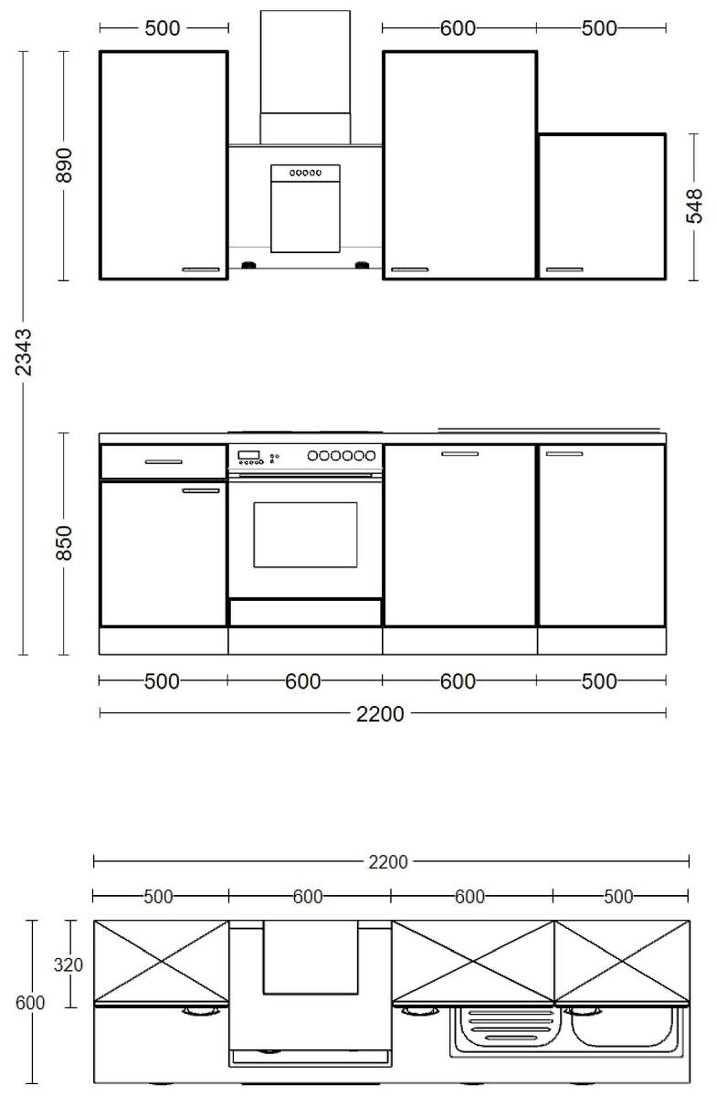 Küchenblock Cara grün matt B/H/T: ca. 220x234x60 cm