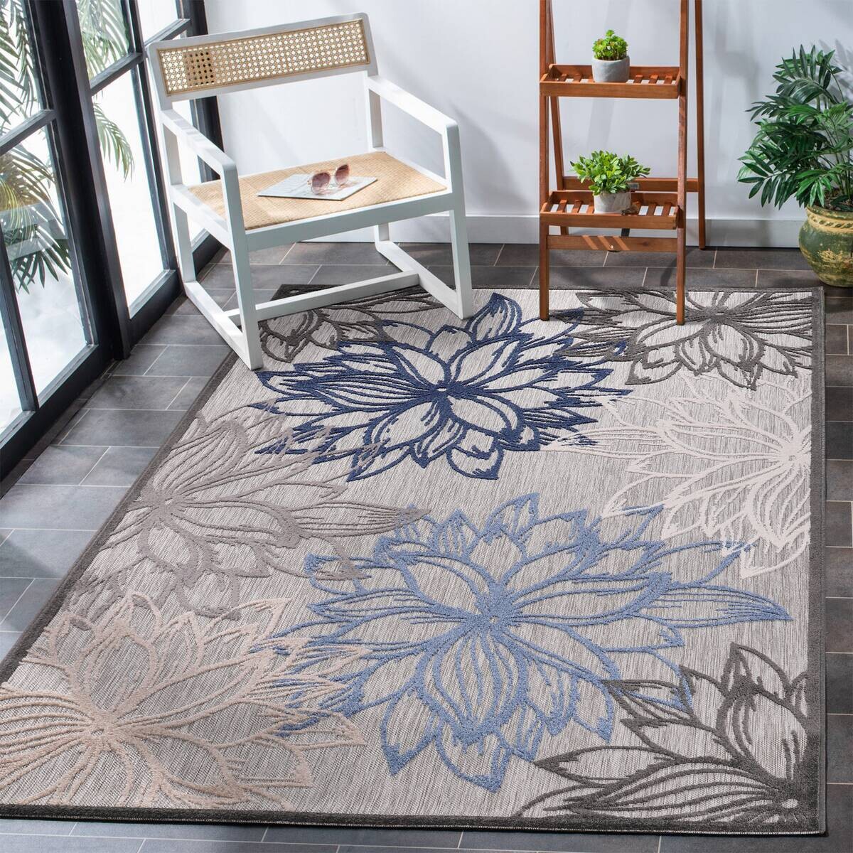 Sanat Outdoorteppich FLORAL grau B/L: ca. 240x330 cm