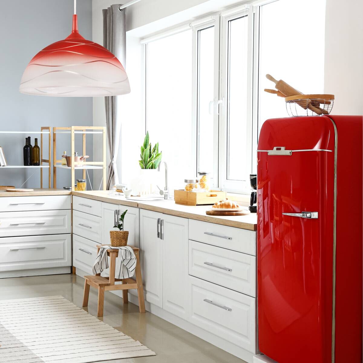 Lamkur Hängeleuchte rot Glas B/H/L: ca. 31x17x31 cm E27 1 Brennstellen