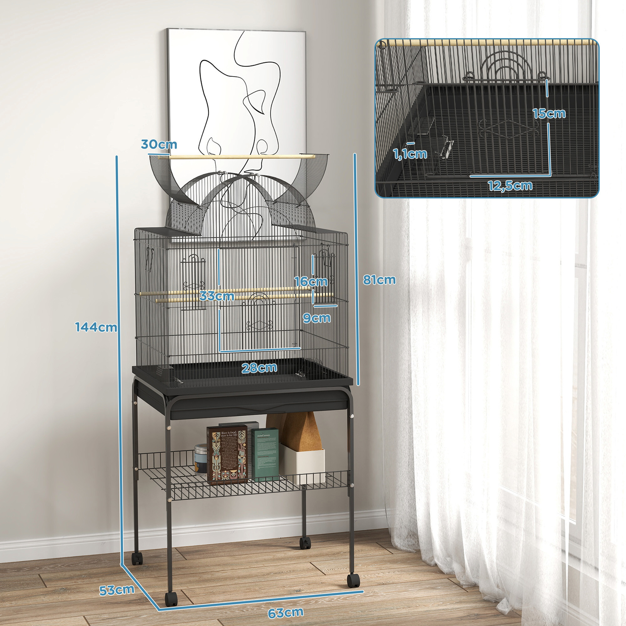 PawHut Vogelkäfig schwarz Stahl B/H/L: ca. 53x144x63 cm