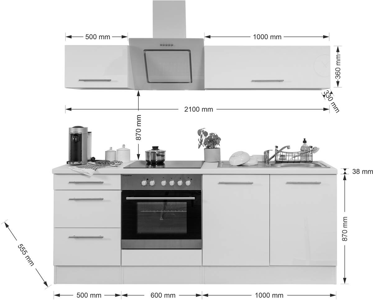 Respekta Küchenblock Amanda weiß Hochglanz B/H/T: ca. 210x200x60 cm
