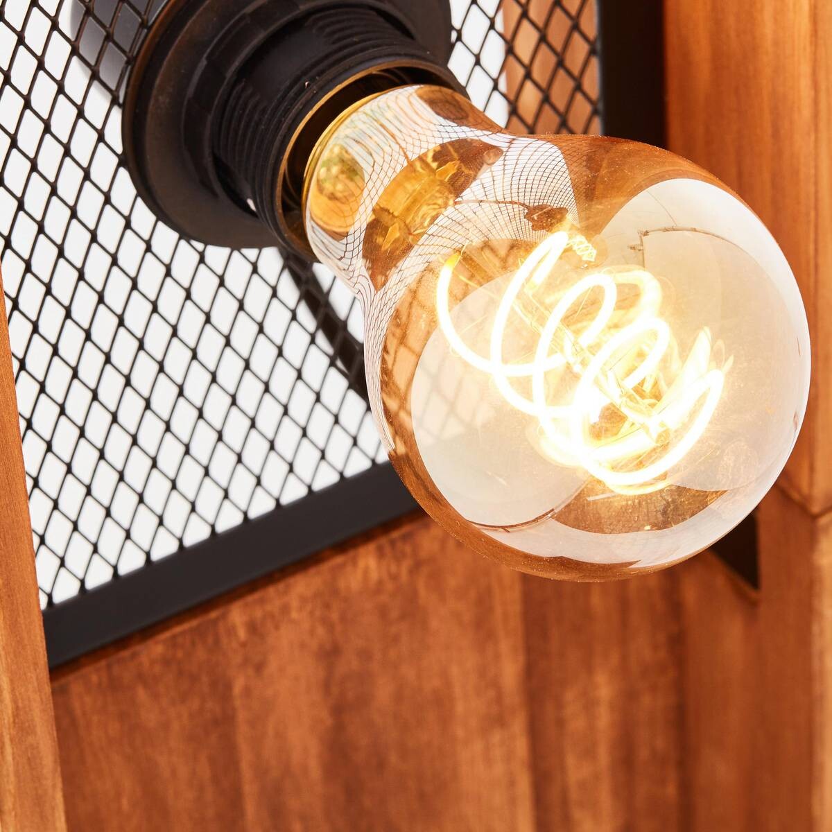 Brilliant Stehleuchte Calandra 93122/76 schwarz natur Metall Holz B/H/T: ca. 20x125,5x20 cm E27 4 Brennstellen