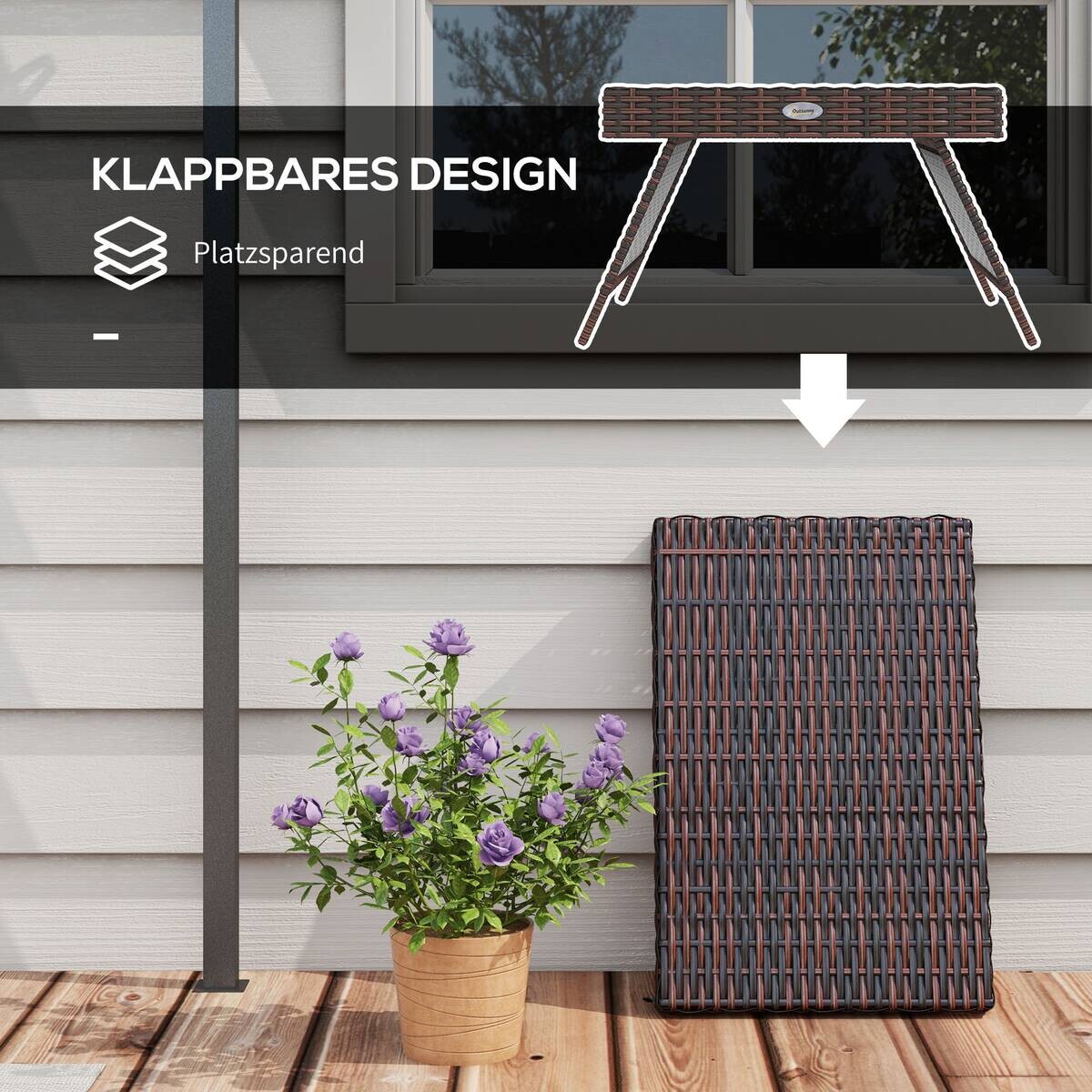 Outsunny Beistelltisch braun Polyrattan B/H/L: ca. 41x60x41 cm