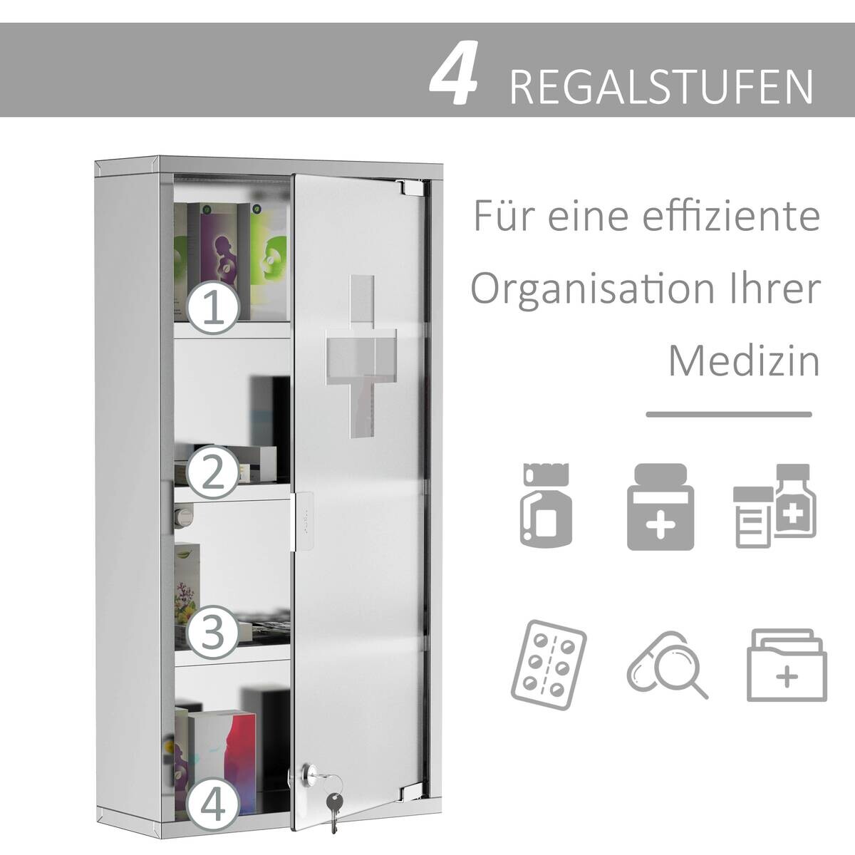Medizinschrank silber Glas B/H/L: ca. 12x30x60 cm