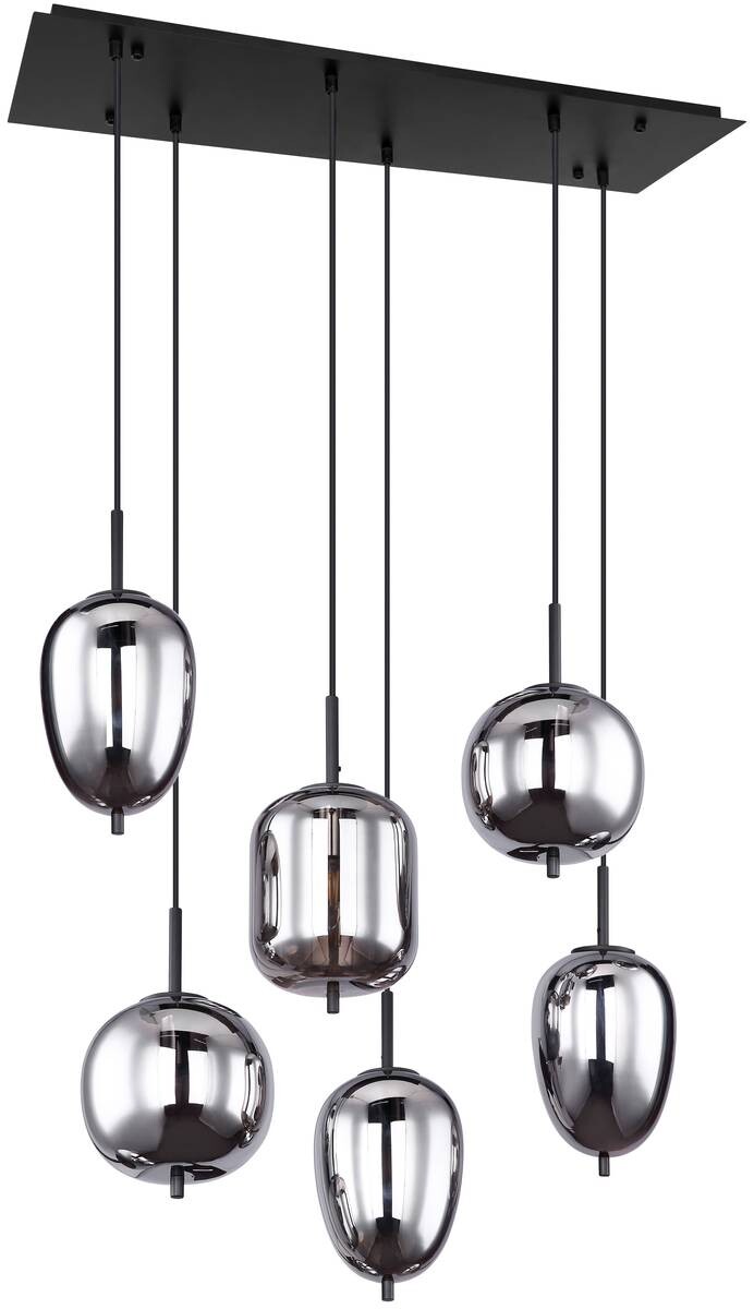 GLOBO Pendelleuchte Blacky schwarz Rauch Metall Rauchglas B/H/L: ca. 34x120x80 cm E14 6 Brennstellen