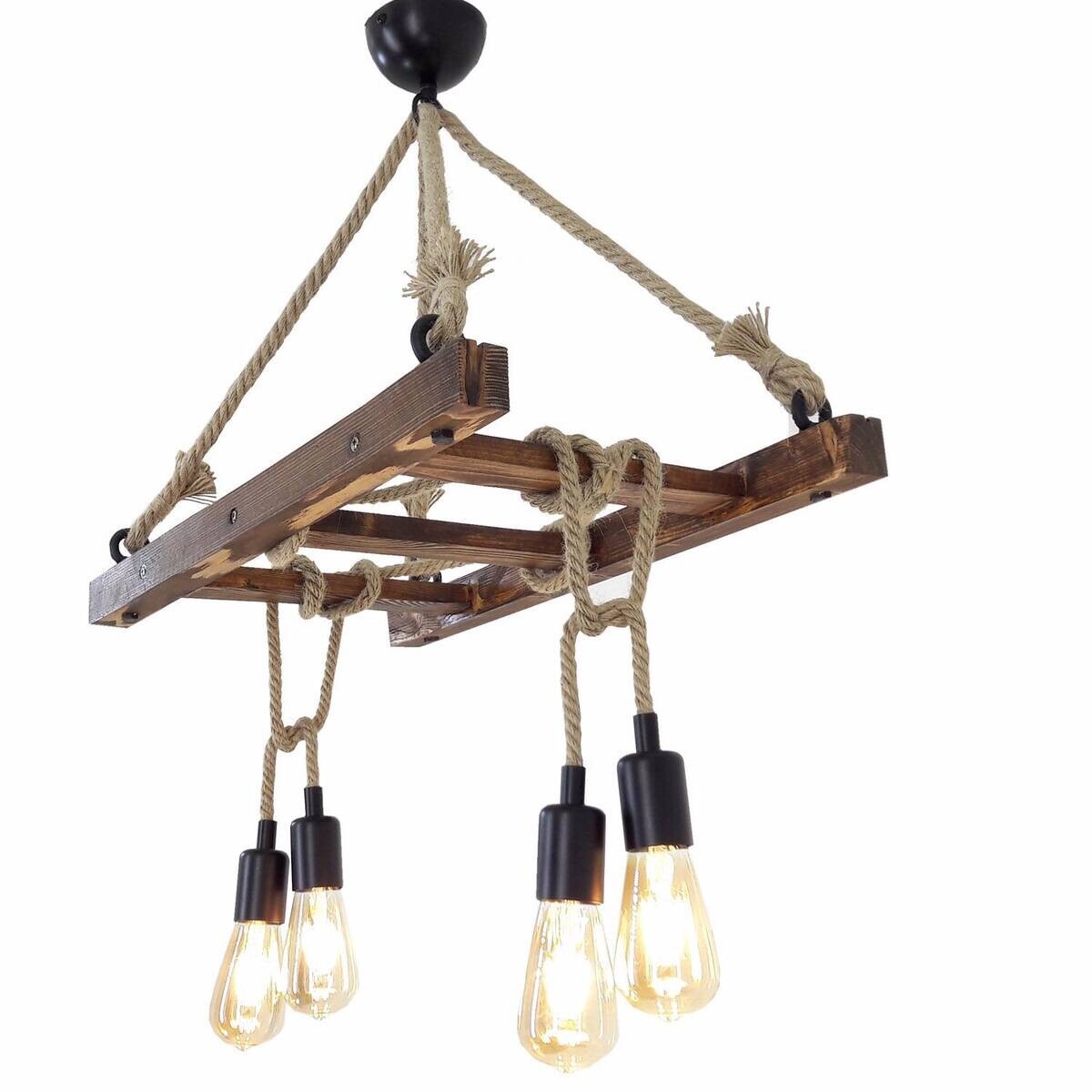 Opviq Pendelleuchte Merdiven nussbaum B/H/T/L: ca. 80x60x34x80 cm E27 4 Brennstellen