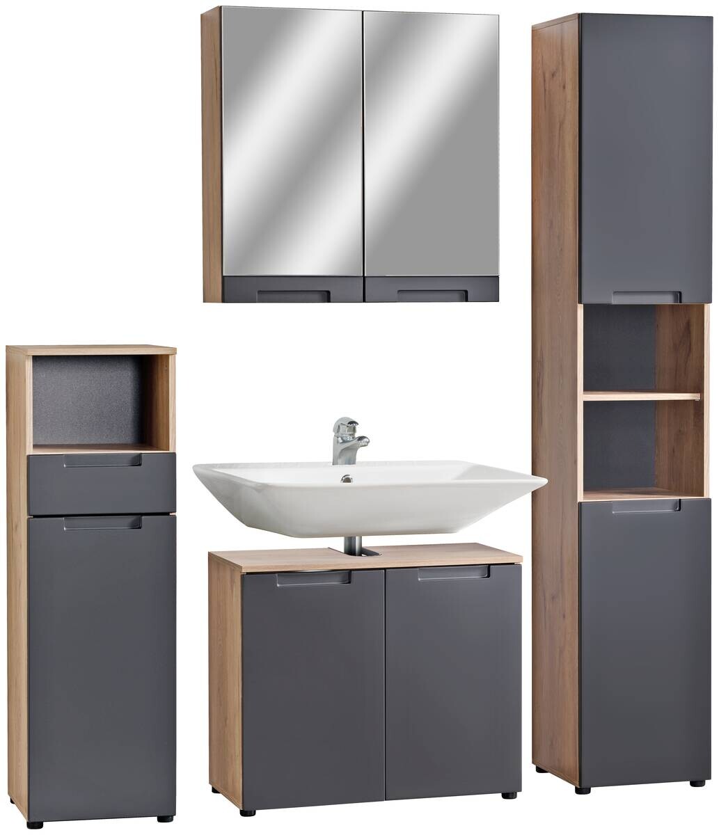 Waschbeckenunterschrank Mailand Eiche Viking Nachbildung anthrazit B/H/T: ca. 70x59x35 cm