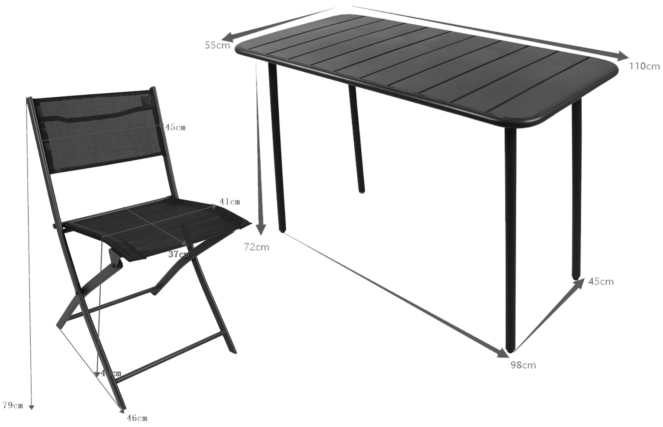VCM Gartensitzgruppe Sumila schwarz Textilene B/H/L: ca. 45x79x46 cm