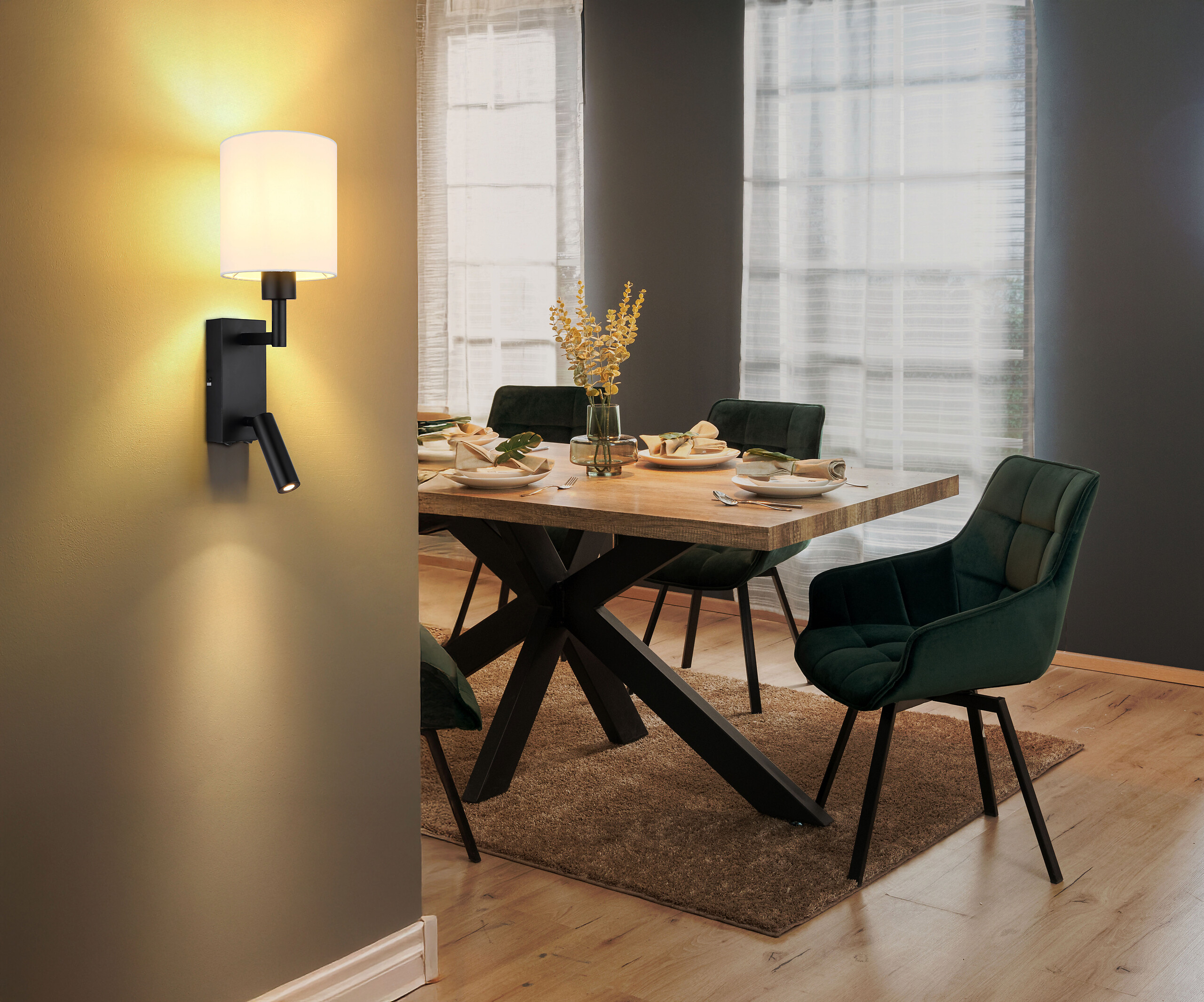 GLOBO Wandleuchte weiß schwarz Metall B/H/L: ca. 17x45,5x15 cm E27 2 Brennstellen