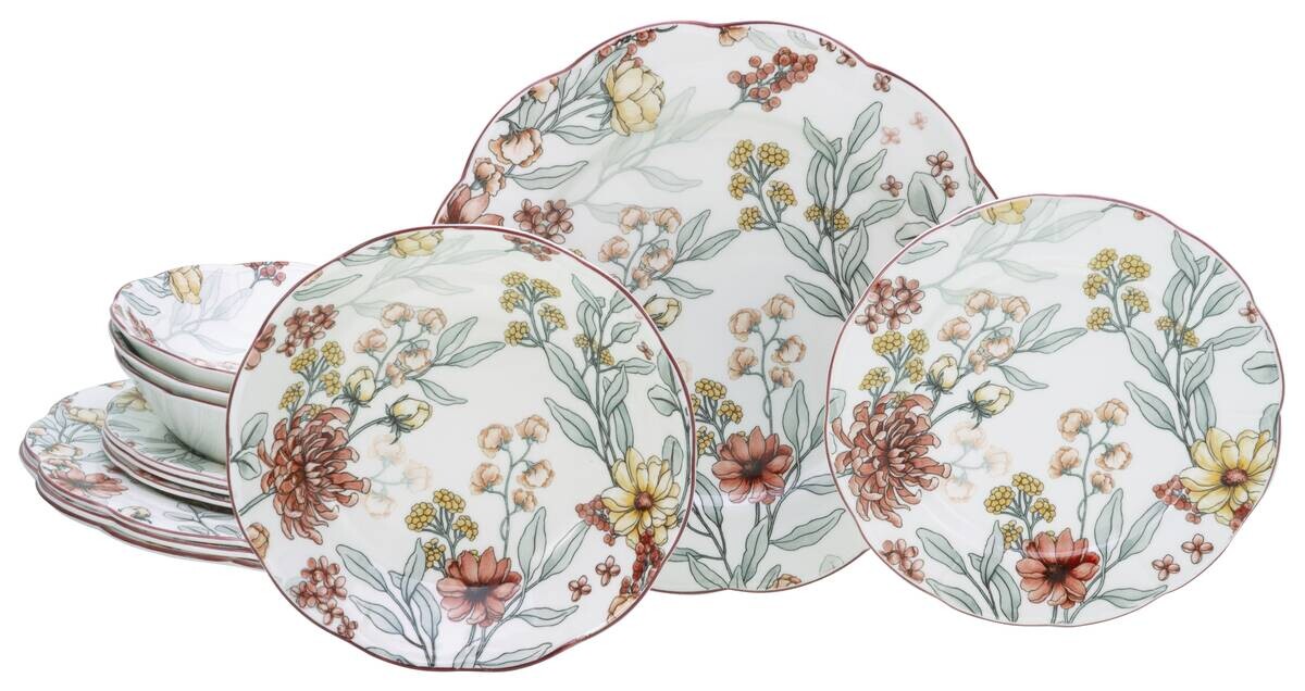 CreaTable Tafelservice Fiore bunt Steingut 12 tlg.