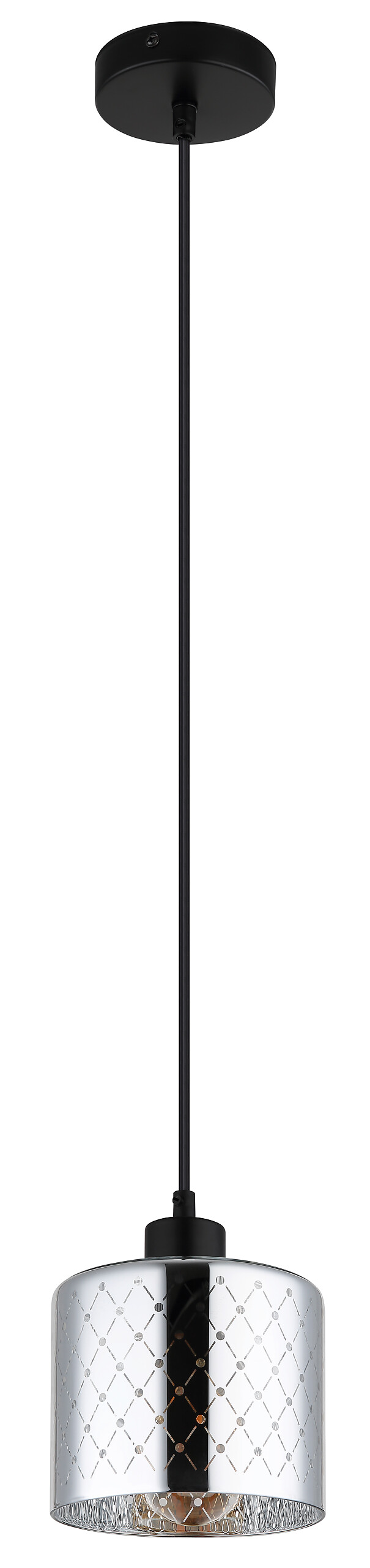 GLOBO Hängeleuchte Chrom klar mattschwarz Metall Glas PVC H/D: ca. 120x15 cm E27 1 Brennstellen