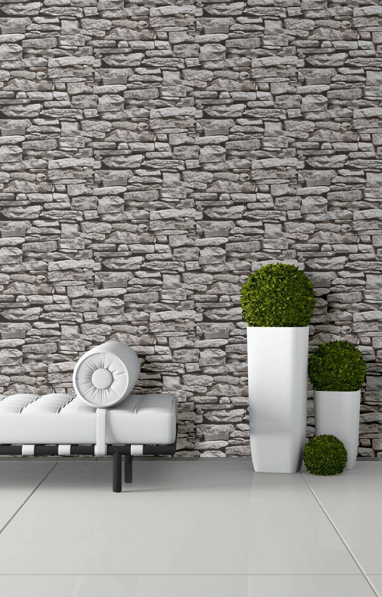 Papiertapete Steinoptik grau B/L: ca. 53x1005 cm