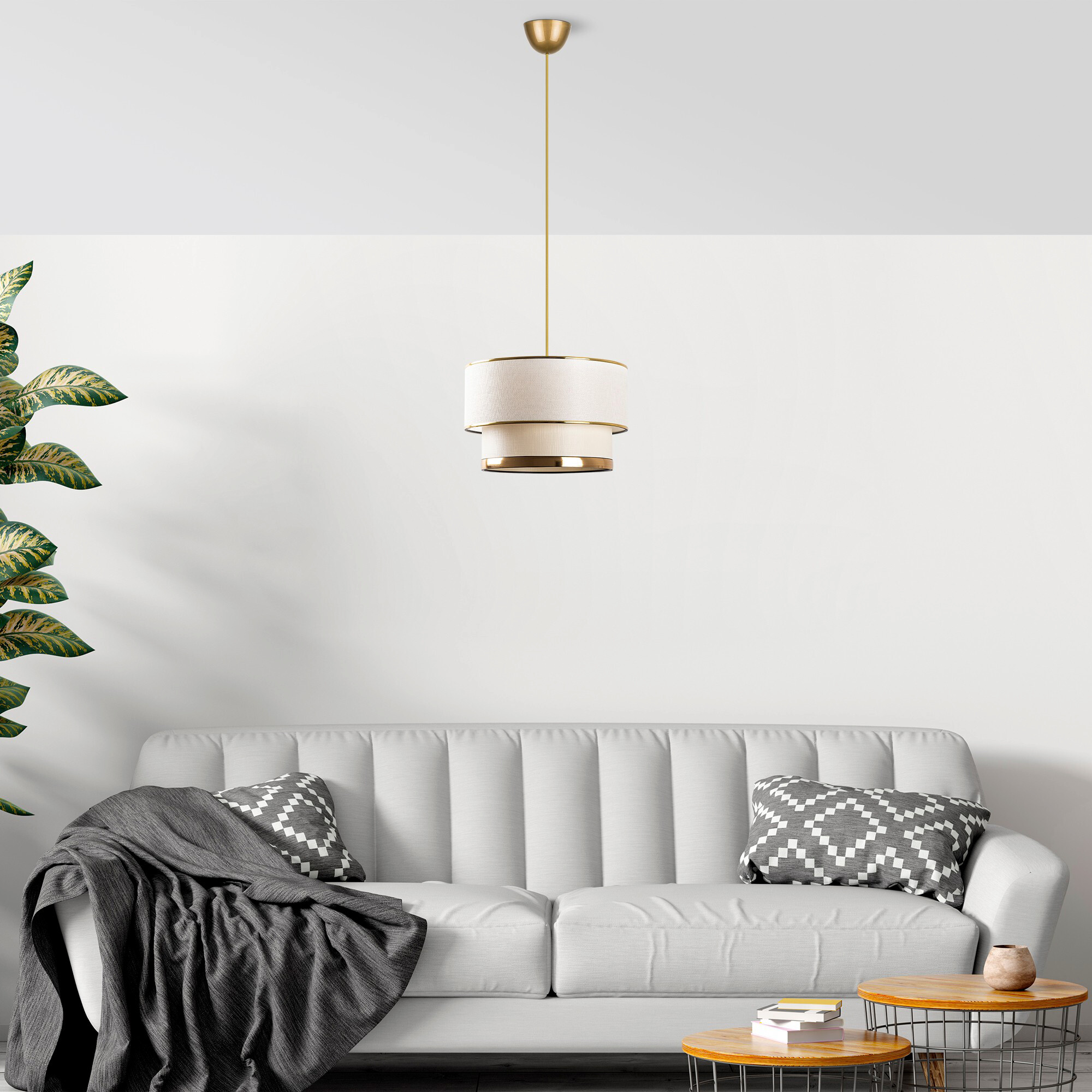 Opviq Pendelleuchte Cake gold creme Baumwolle Metall B/H/L: ca. 30x65x30 cm E27 1 Brennstellen