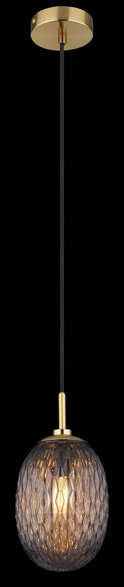 GLOBO Pendelleuchte Rauch schwarz gold Textil Glas Metall H/D: ca. 120x15 cm E14 1 Brennstellen