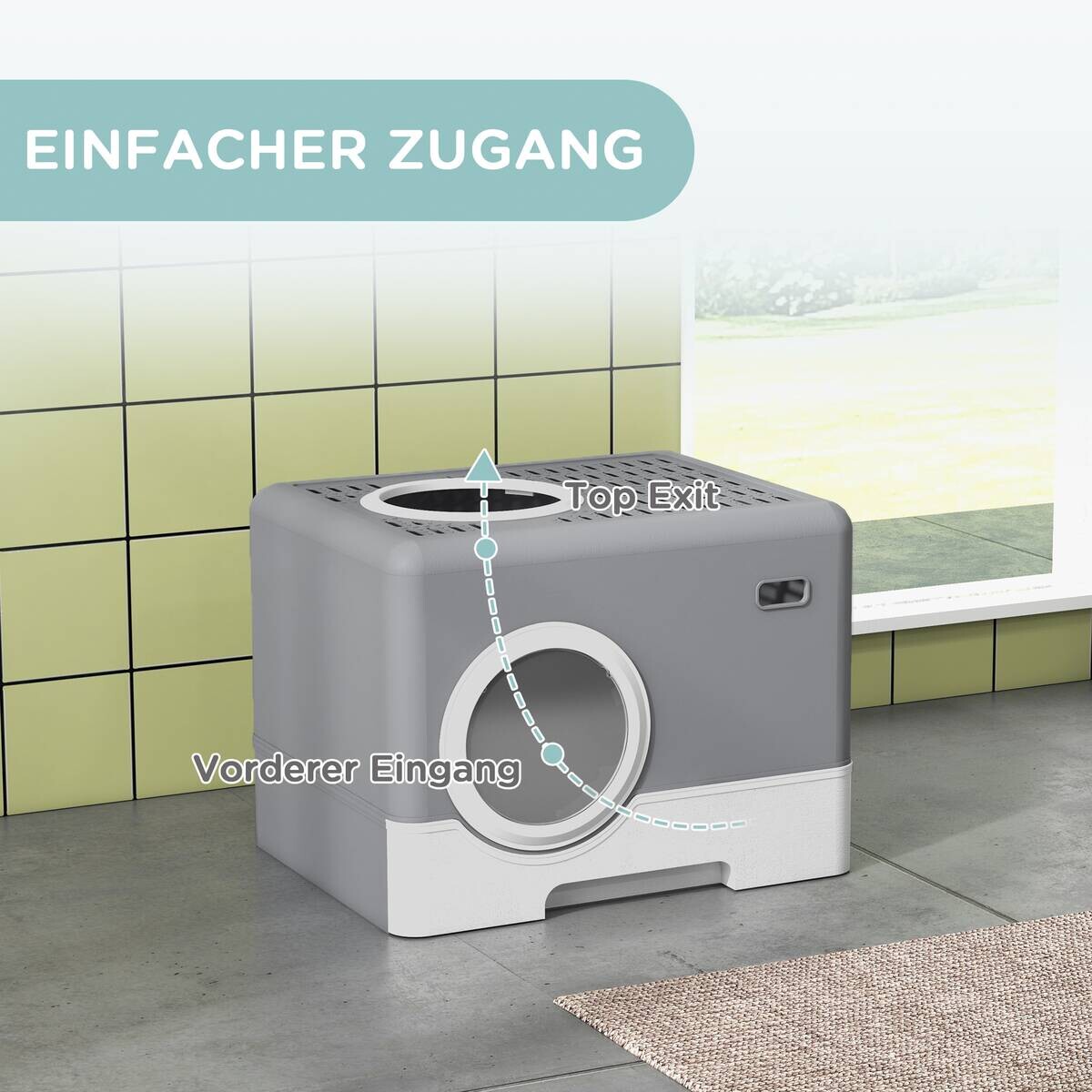 PawHut Katzentoilette grau Kunststoff B/H/L: ca. 41x38,5x52 cm