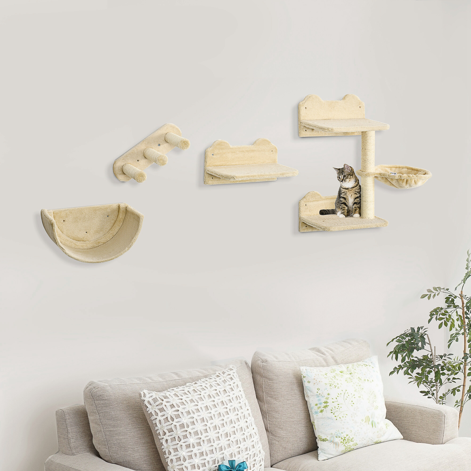 PawHut Katzen Kletterwand beige Polyester B/H/L: ca. 28x73x40 cm