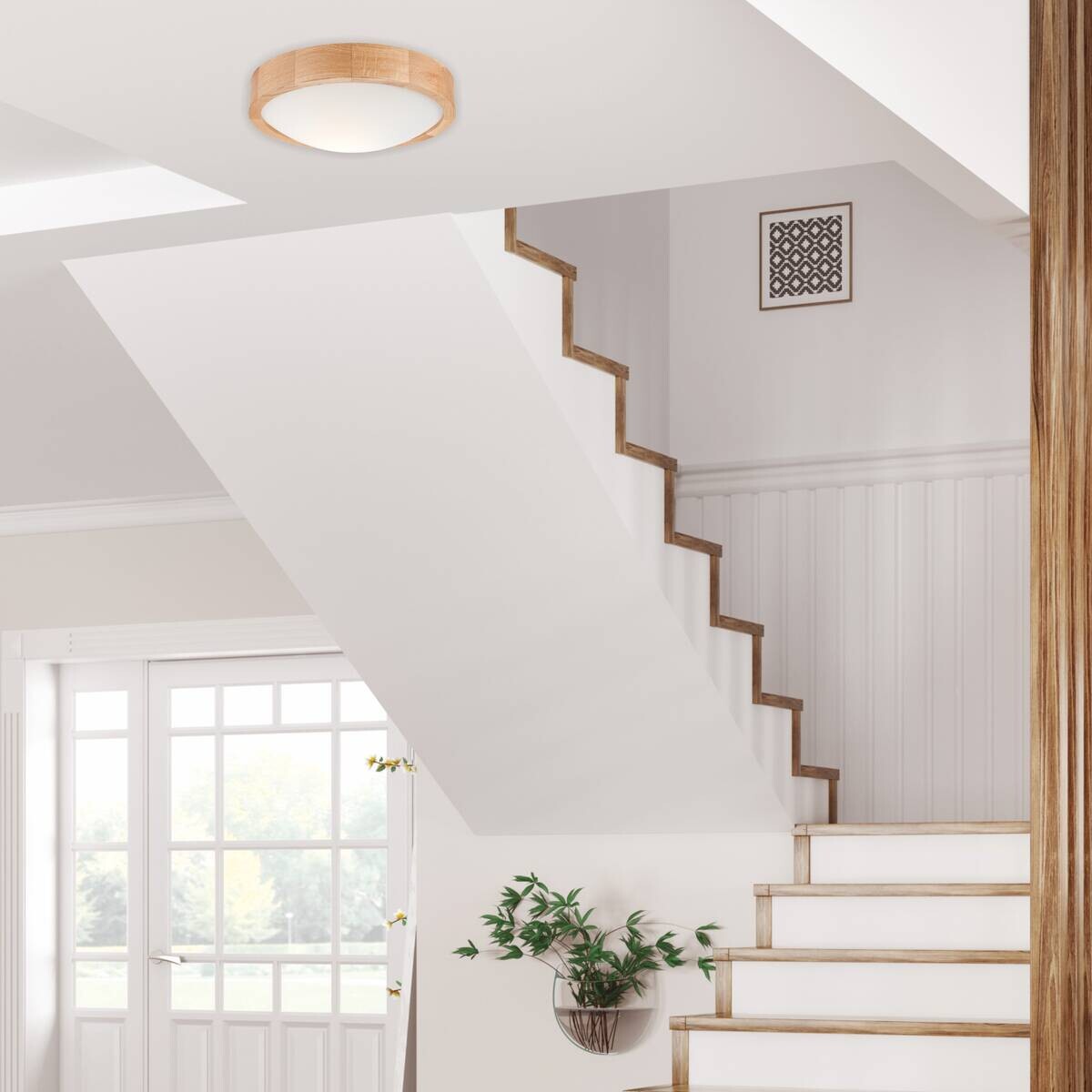 Lamkur Deckenleuchte Anello Eiche Glas Holz H/L: ca. 8x27 cm E27 1 Brennstellen