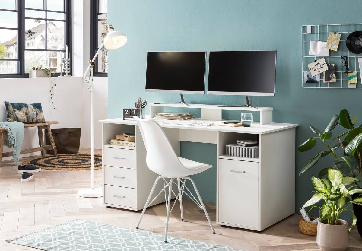 Schreibtisch Niels perlweiß Optik B/H/T: ca. 150x86,7x70 cm Schreibtisch Niels perlweiß Optik B/H/T: ca. 150x86,7x70 cm