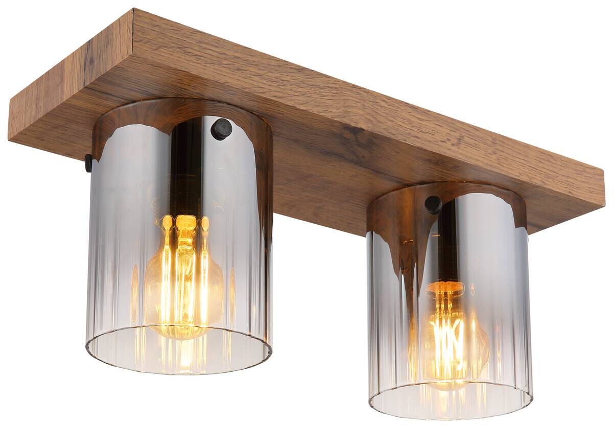 GLOBO Deckenleuchte Rauch dunkelbraun MDF Glas B/H/T: ca. 16x18x41 cm 2 Brennstellen