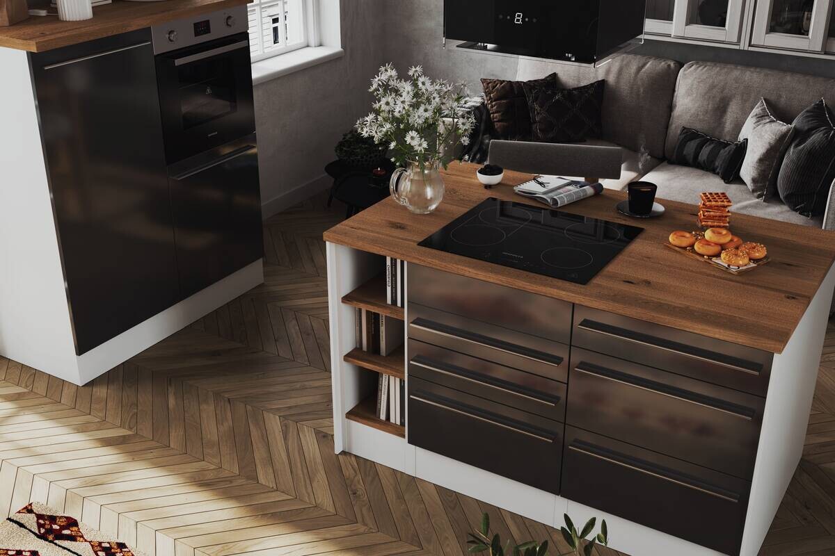 Respekta Inselküche Gabriel grau Hochglanz B/H/T: ca. 290x200x60 cm