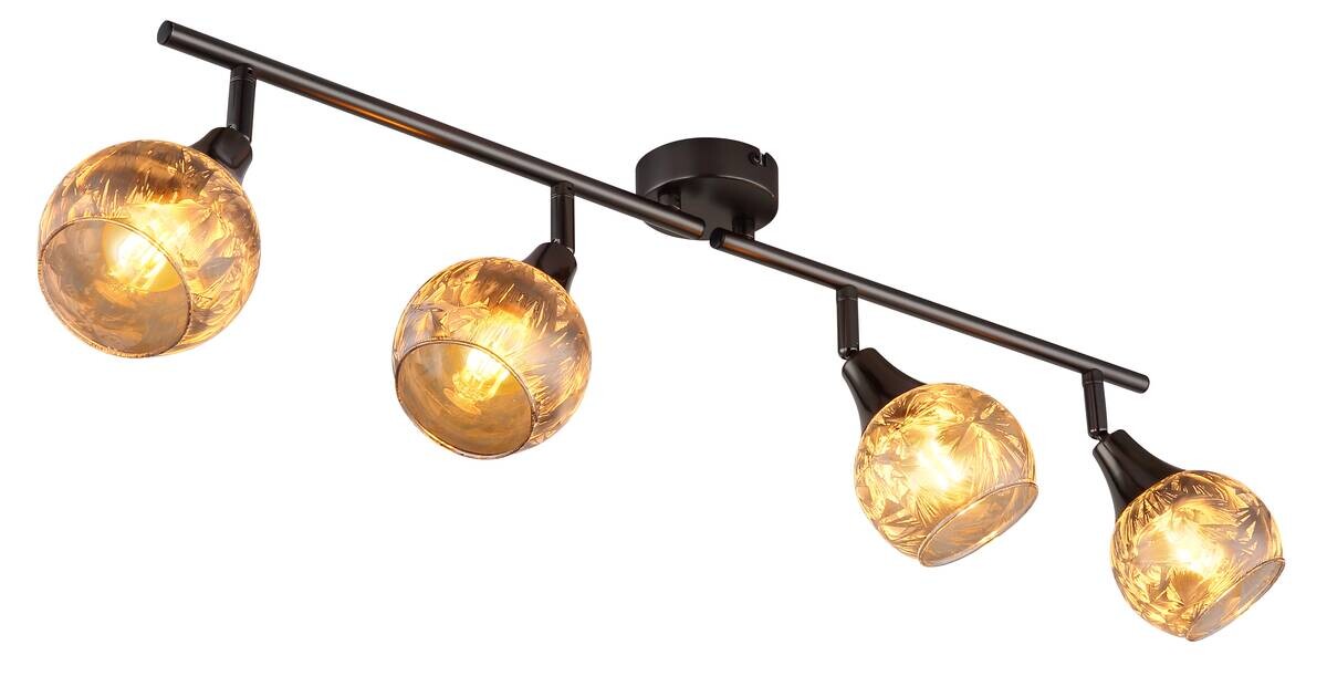 GLOBO Strahler schwarz Chrom Metall Glas B/H/L: ca. 11x37x21 cm E14 4 Brennstellen