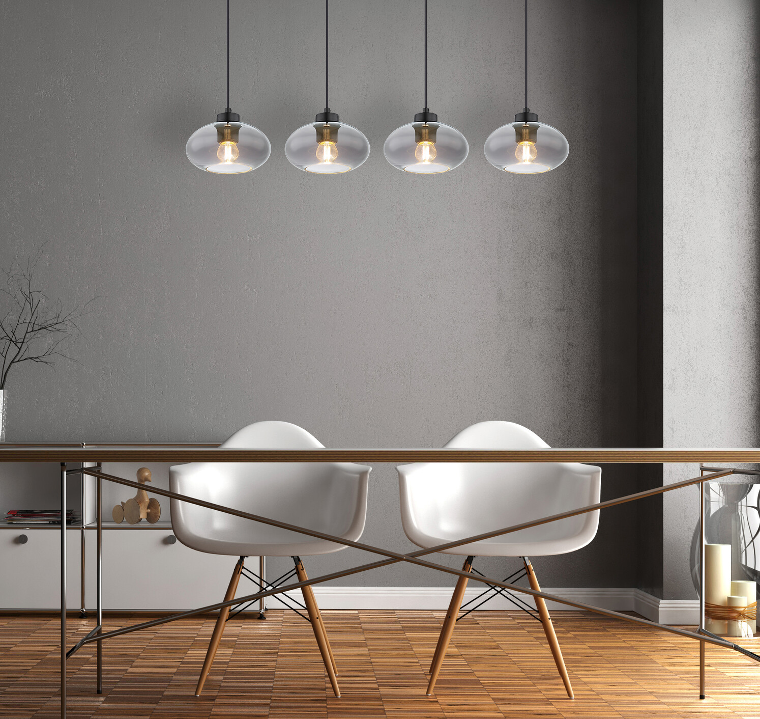 GLOBO Pendelleuchte Shaun 15572-4H schwarz Metall Rauchglas B/H/L: ca. 18x120x96 cm E27 4 Brennstellen