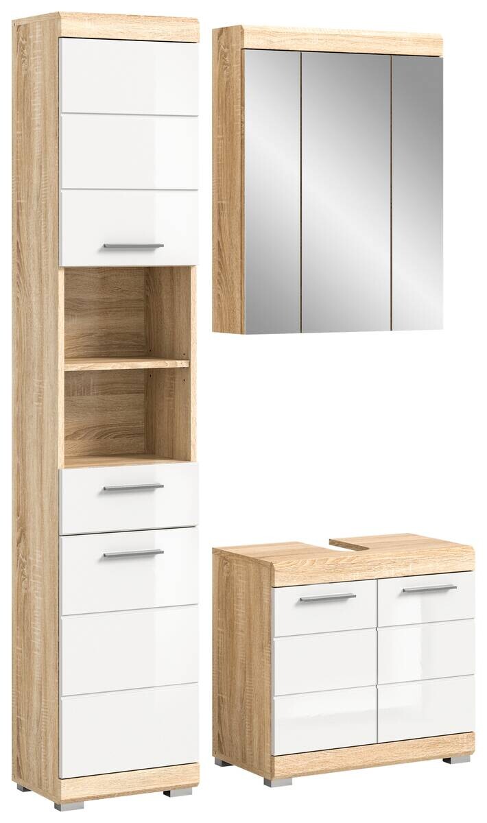 Badezimmer-Set LAMBADA Eiche Sonoma hell Nachbildung weiß Hochglanz B/H/T: ca. 112x191x34 cm