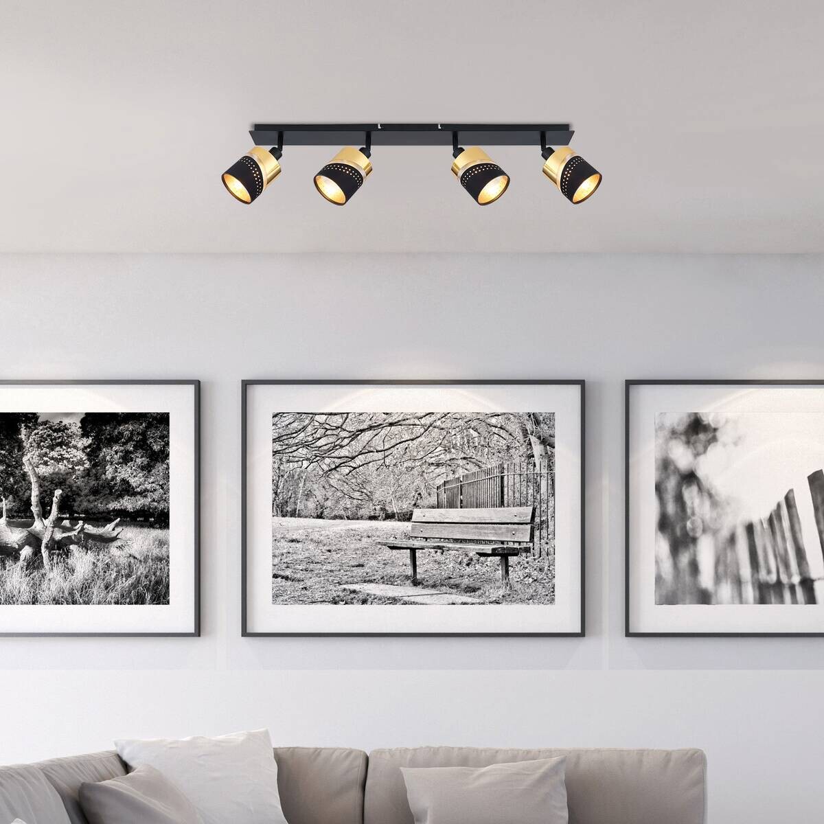 GLOBO Spot gold schwarz Kunststoff Metall B/H/T: ca. 9x20,5x80 cm E14 4 Brennstellen