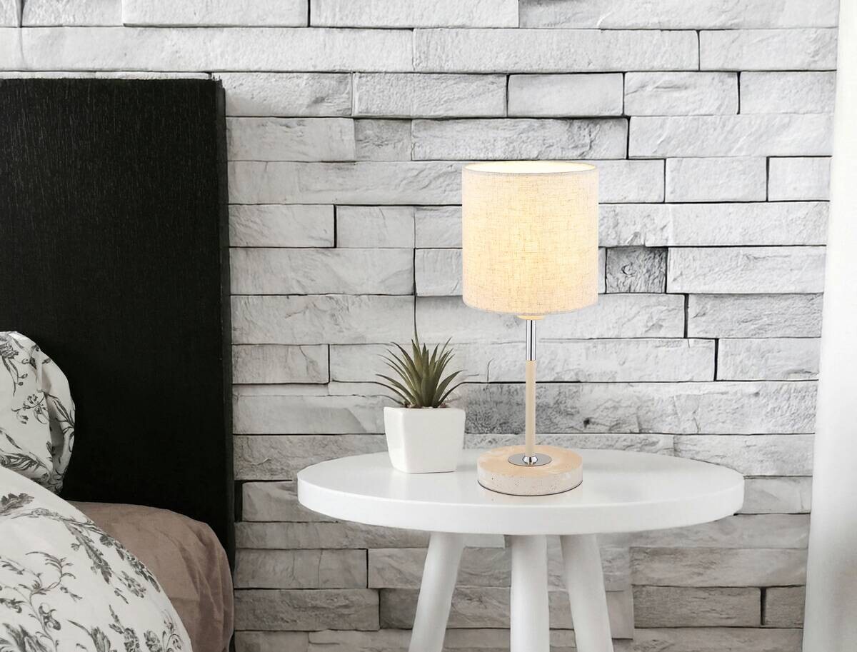 Tischleuchte sand Metall Textil H/D: ca. 35x15 cm E14 1 Brennstellen