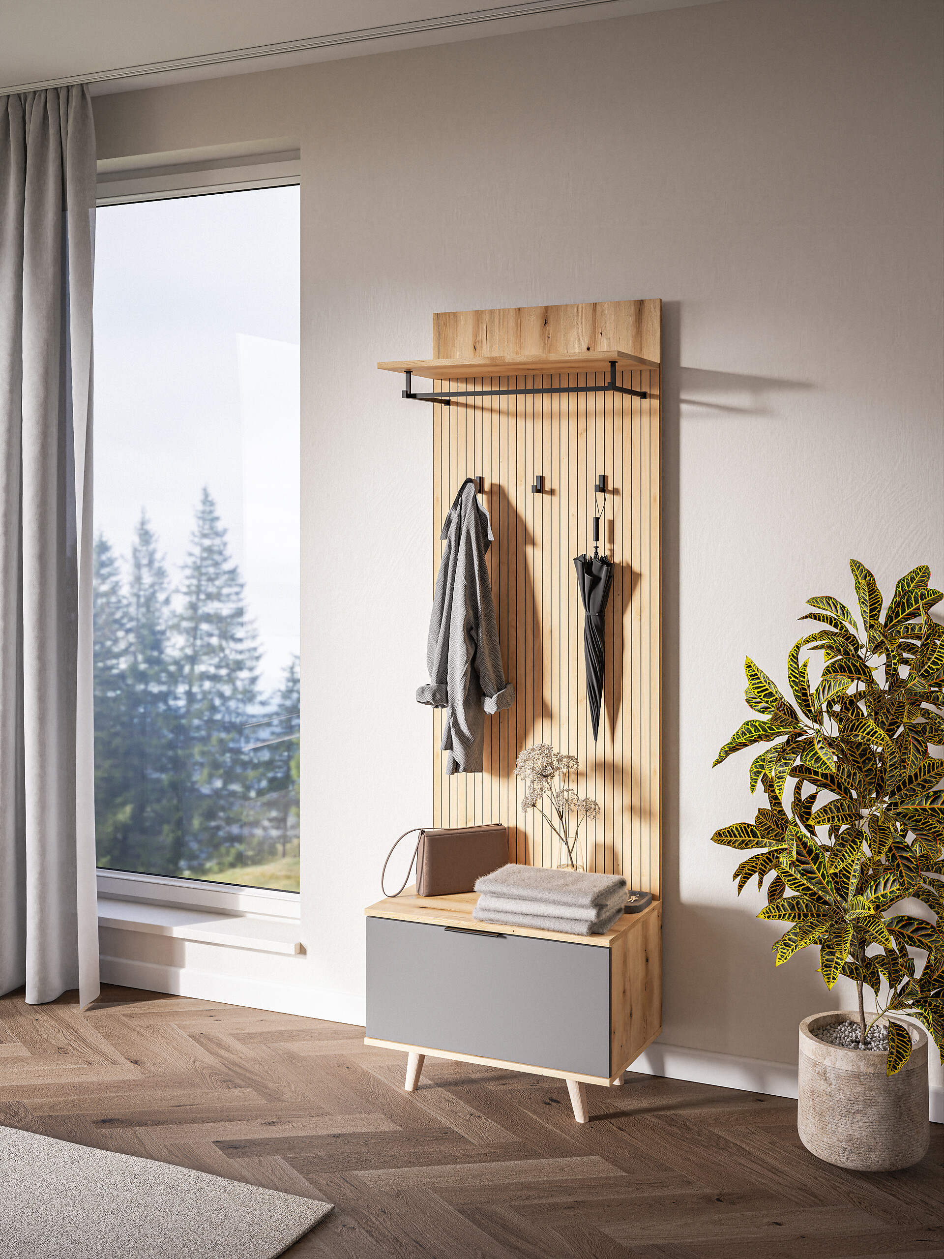 Garderobe NORDIC Eiche Evoke Oak Nachbildung grau B/H/T: ca. 65x204x40 cm Garderobe NORDIC Eiche Evoke Oak Nachbildung grau B/H/T: ca. 65x204x40 cm