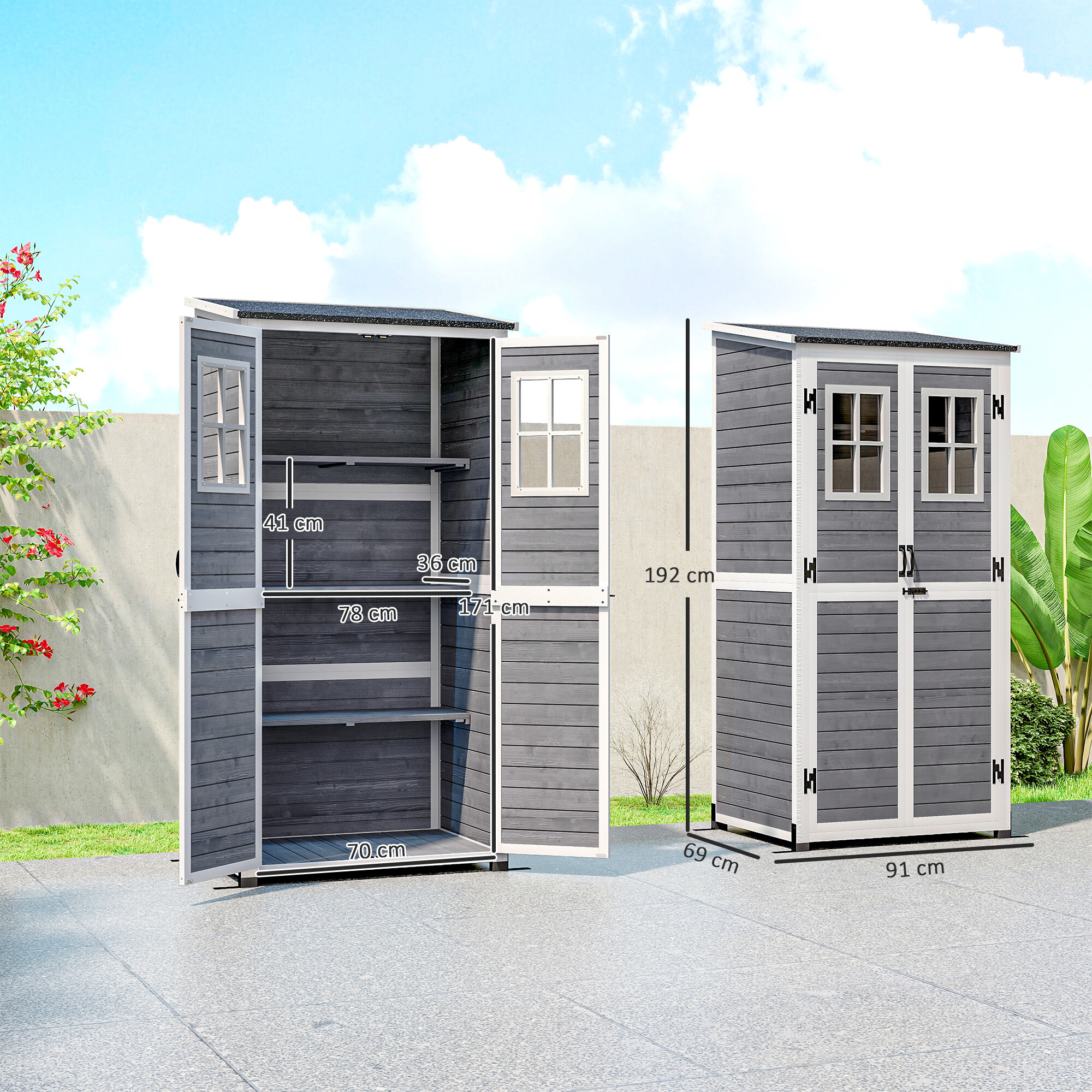 Outsunny Gartenschrank hellgrau Holz B/H/L: ca. 69x192x91 cm